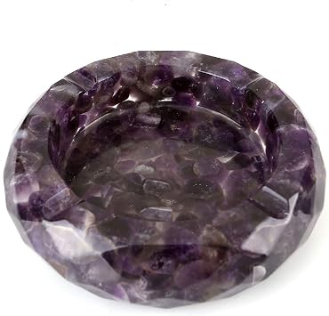 Yoption Amethyst Crystal Ashtray, Resin with Tumbled Chip Stones Ashtray for Living Room, Home, Office Decoration, Gift