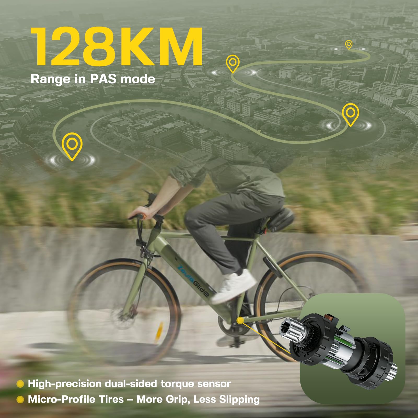 28" Vélo Électrique, Vélo de Ville Électrique, Autonomie 128 km, Cadre en Aluminium de 19 kg, Batterie Amovible, Freins à Disque Hydrauliques, Affichage TFT, 7 Vitesses