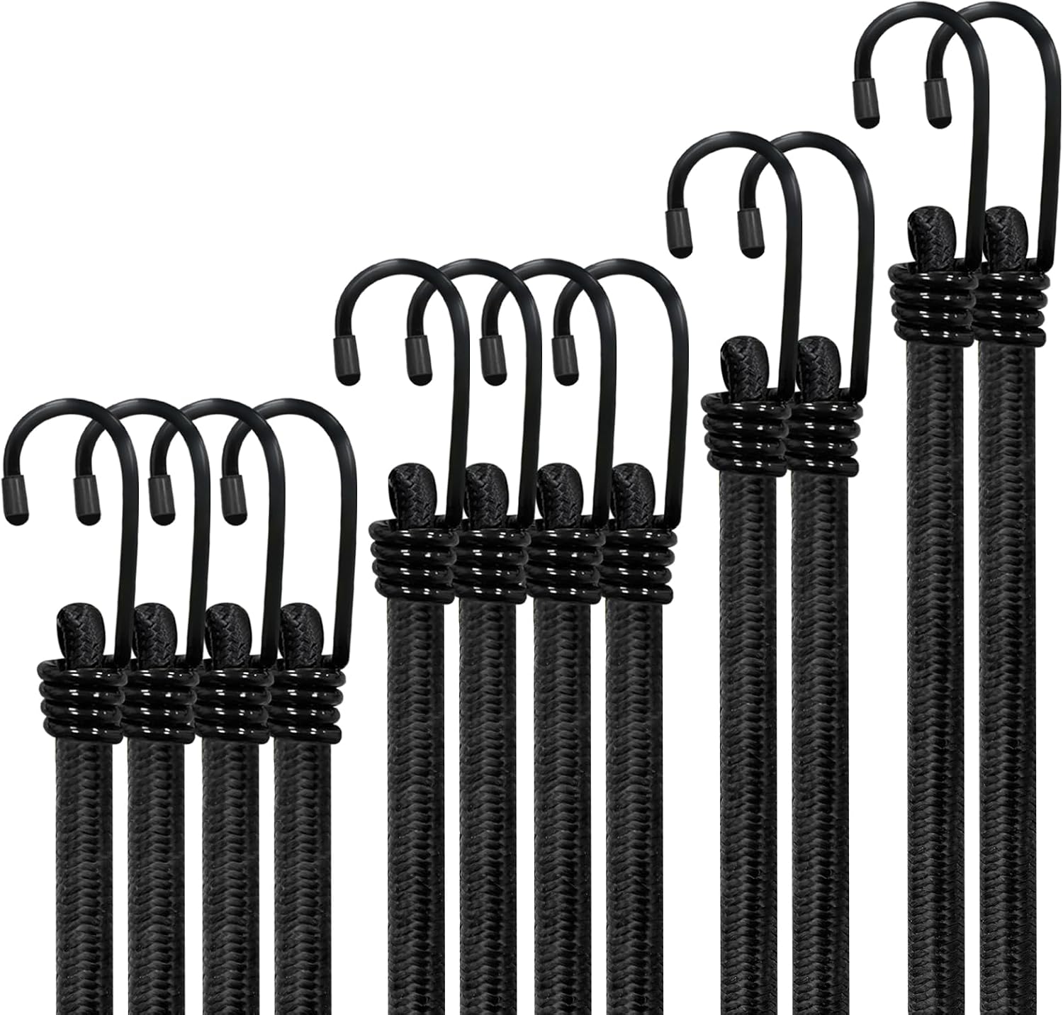 12-Pack Mini Bungee Cords With Hooks - 10 Inch Adjustable Elastic Cords, Heavy Duty For Luggage, Roof Rack, Tent, Bike Cargo