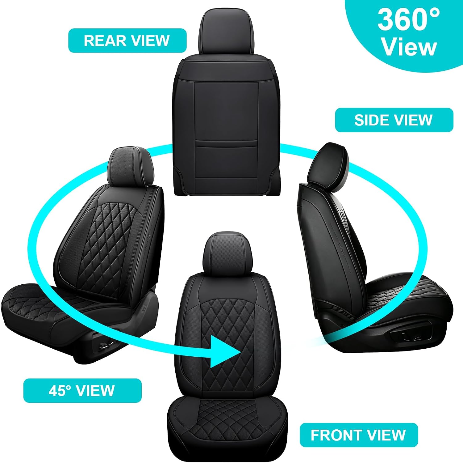 Car Seat Covers Full Set, Black Leather Seat Covers for Car 5 Seats, Waterproof Car Seat Protector Front Seats Back Seat Cover, Automotive Carseat Cover Universal Fit for Most Cars SUV