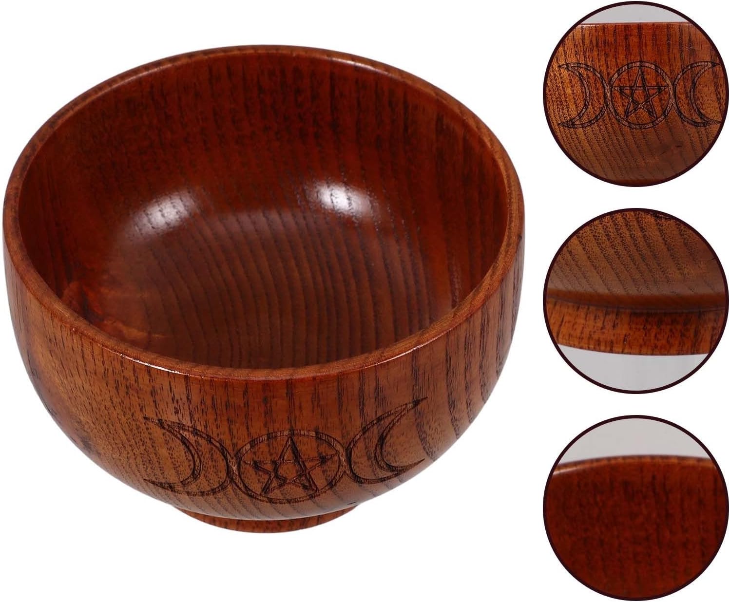 Wooden Pentacle Bowl Candle Holder, Moon Ritual Decorative Altar Decor