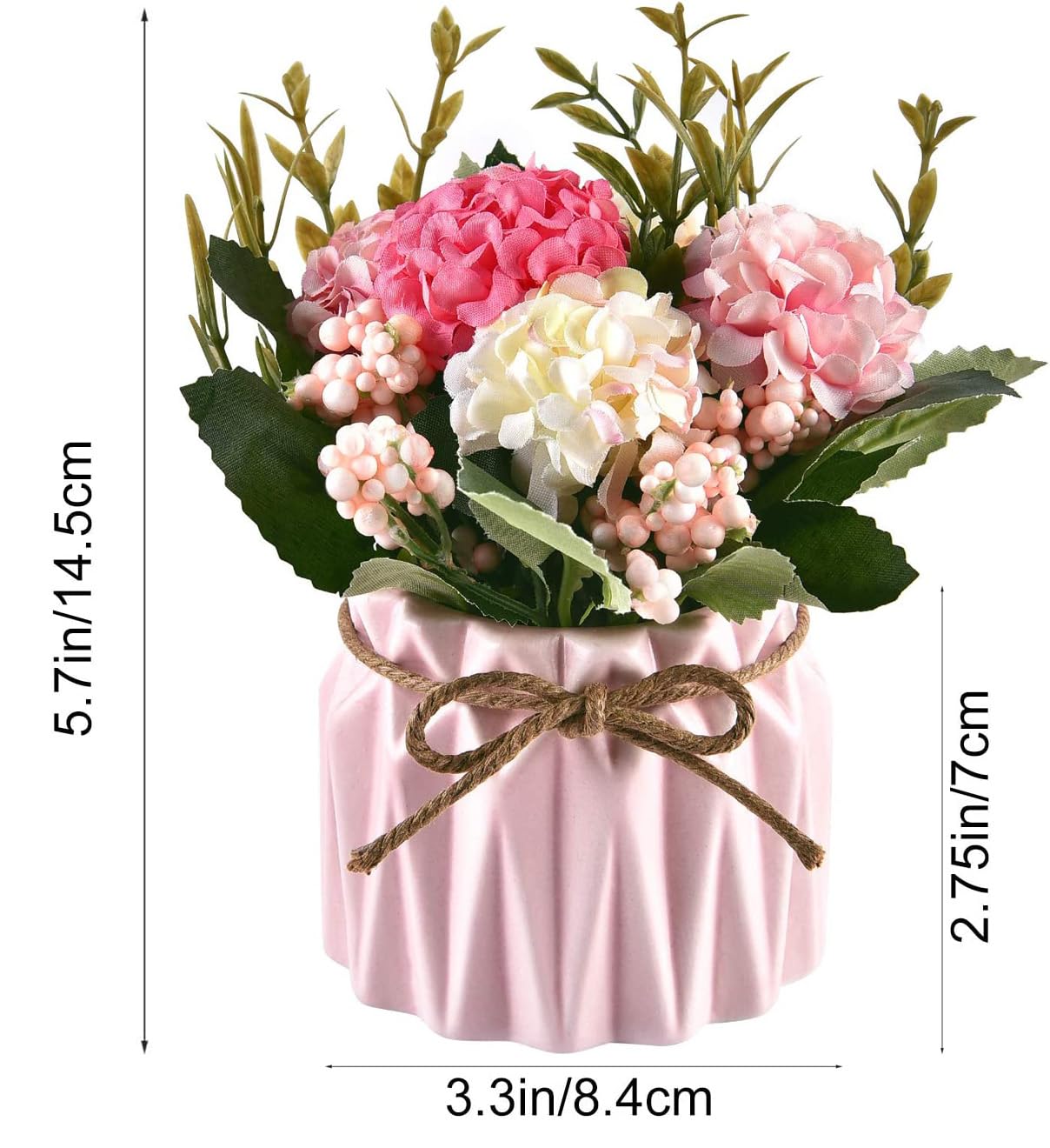 2PCS Künstliche Blumen im Topf Kunstblumen Pflanzen zur Dekoration Hortensien Seidenblumen Blumensträuße mit Keramikvase Kunstpflanze deko für Home Party Büro Hochzeit Tischdekoration