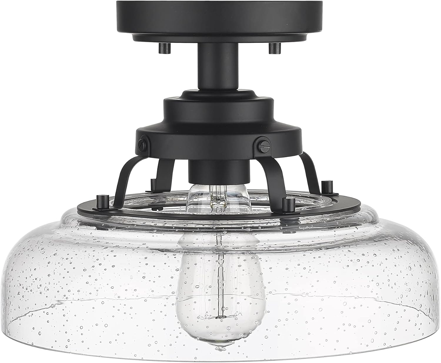 EAPUDUN Farmhouse Semi Flush Mount Ceiling Light, Black Industrial Ceiling Lighting,1-Light,Seeded Glass Shade, Ideal for Kitchen, Corridor, Bedroom, Foyer, Hallway, and Entryway,SMA1307-MBK