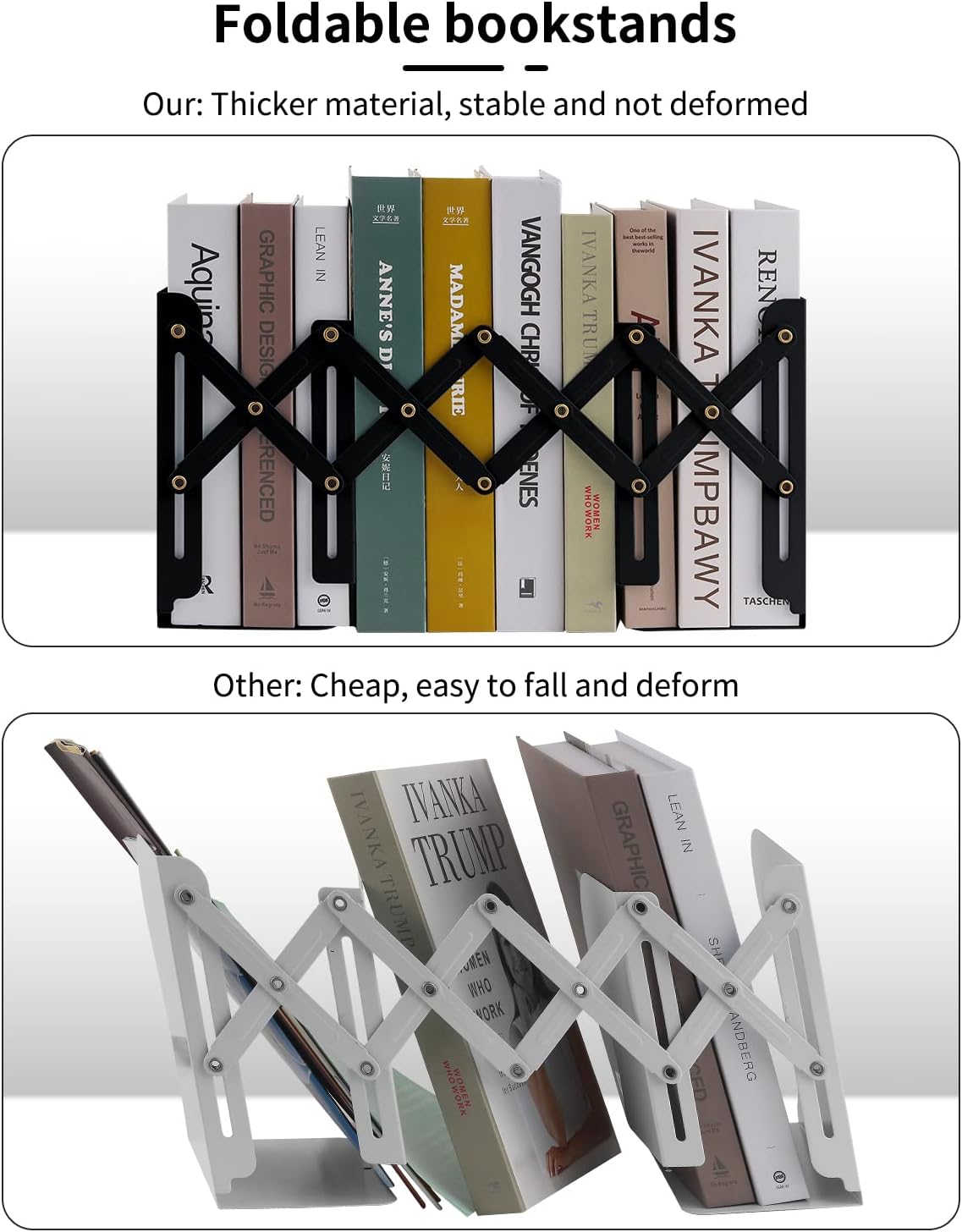 Expandable Metal Bookends, MSDADA Adjustable Book Ends Heavy Duty Book