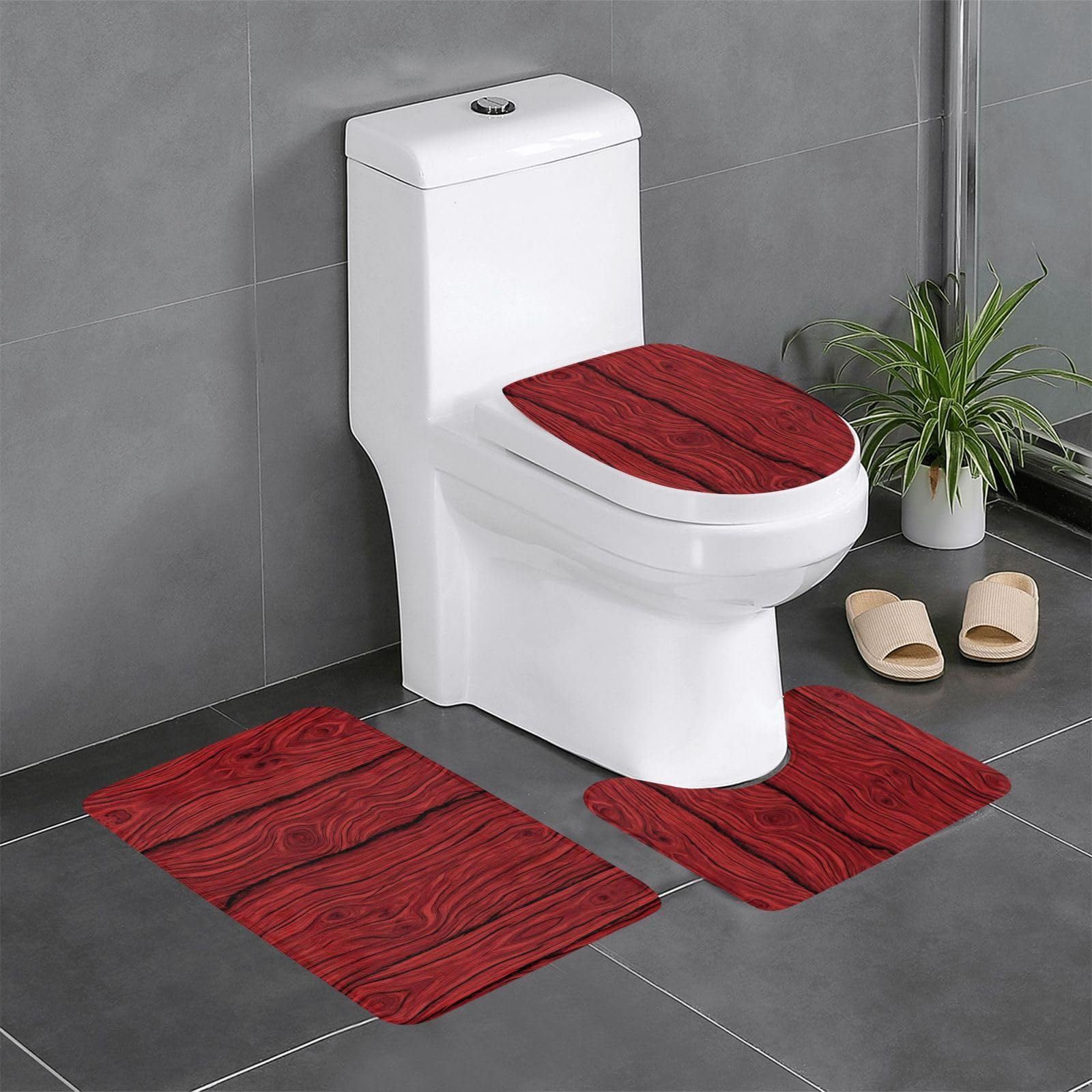 Tapis de bain antidérapant motif bois rouge : stop aux glissades aux toilettes