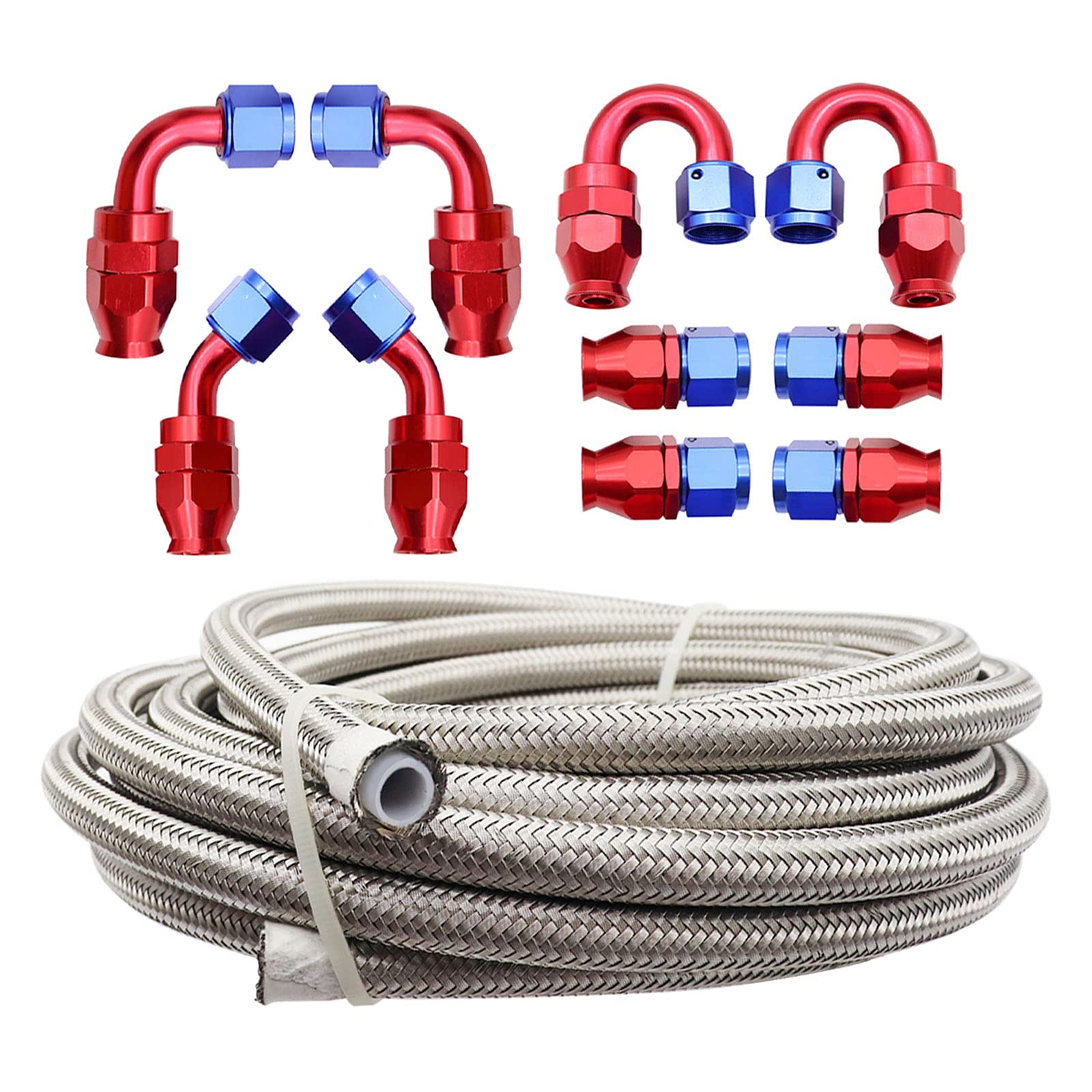 SecosAutoparts 20FT 8AN PTFE E85 Hose Braided Fuel Injection Line 10 Fittings Hose Kit E85（Silver）