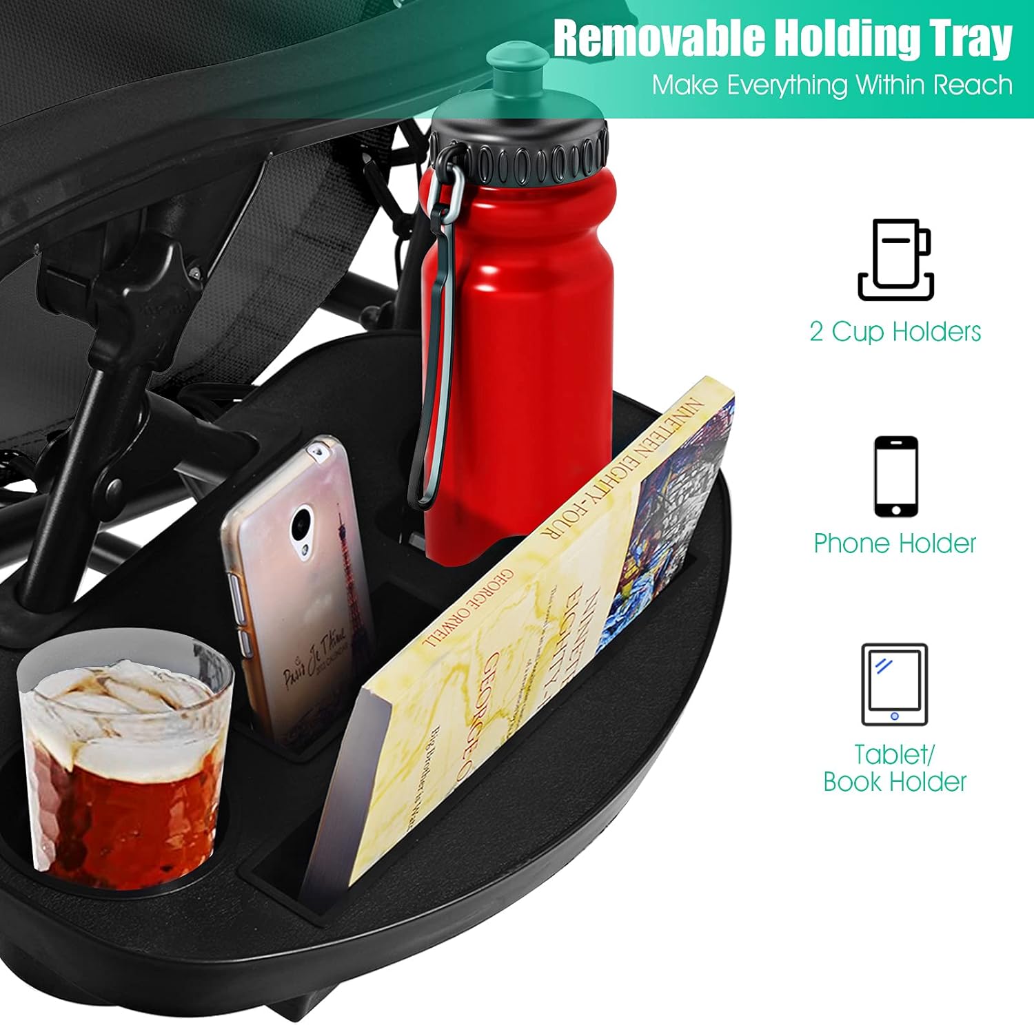 Folding Zero Gravity Reclining Textilene Lounge Chairs, Outdoor Adjustable Patio w/Pillows & Cup Holder Trays for Backyard, Beach, Poolside (BK)