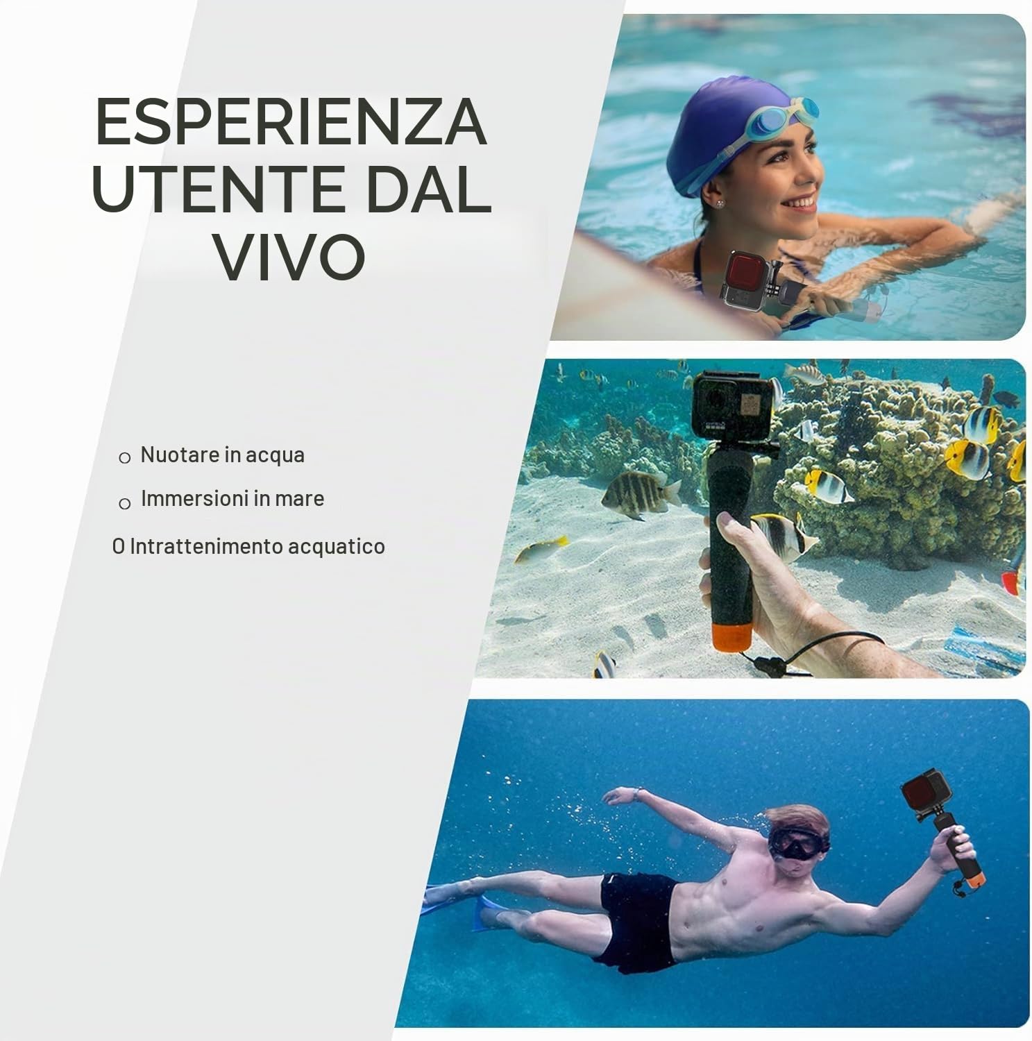 FitStill Custodia protettiva impermeabile subacquea per Go Pro Hero 7/6/5/2018, 60 m, include 3 filtri subacquei, impugnatura galleggiante, kit di accessori