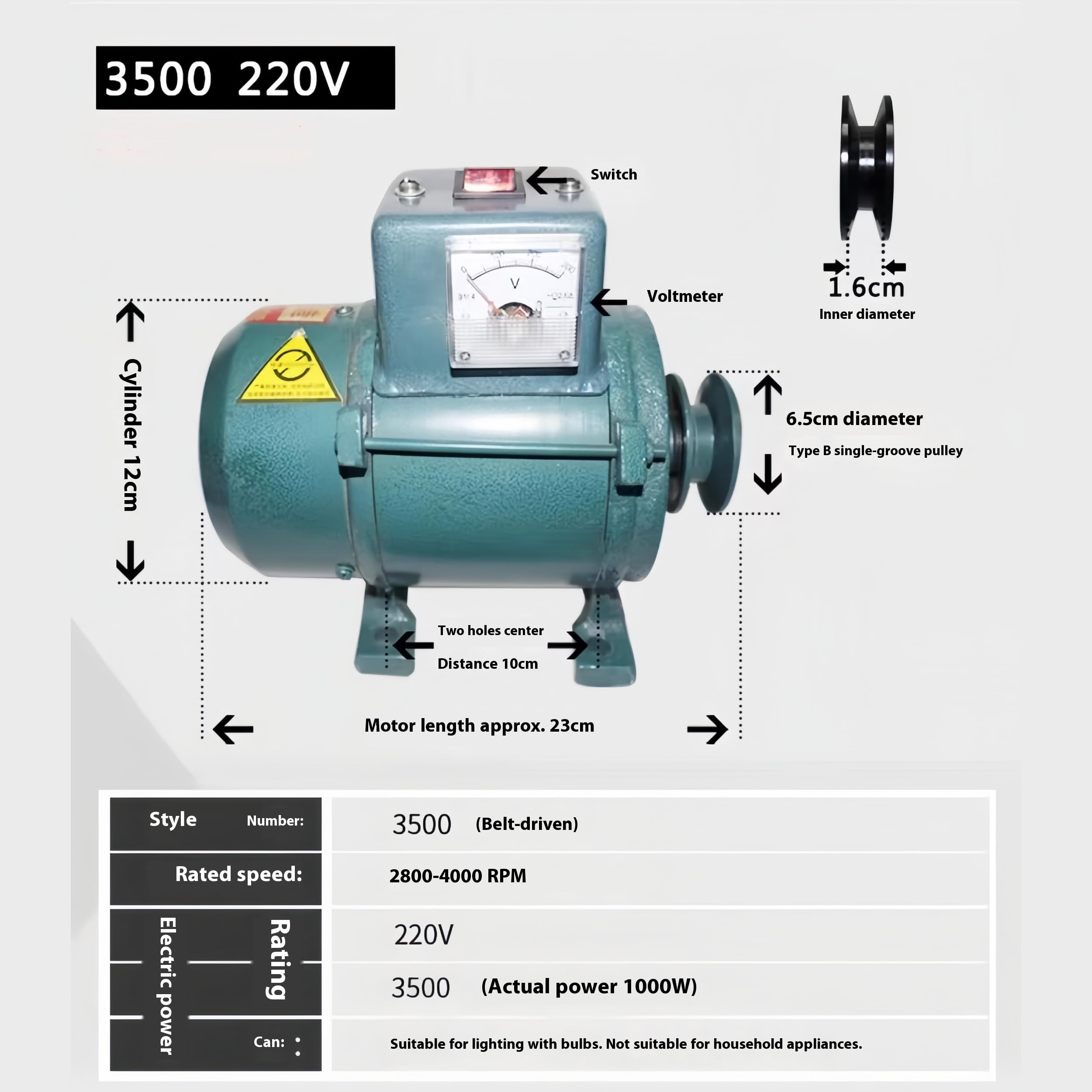 3500W 220V Generador sin escobillas con imán permanente con núcleo de cobre puro alternador con regulador de voltaje bajo nivel de ruido fuente de alimentación para iluminación del hogar, fuera de la