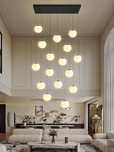 Miniatura 344 de Escalera LED de 10 luces LED moderna con globo de cristal, lámpara colgante grande para techos altos, accesorios de iluminación de entrada, villas y