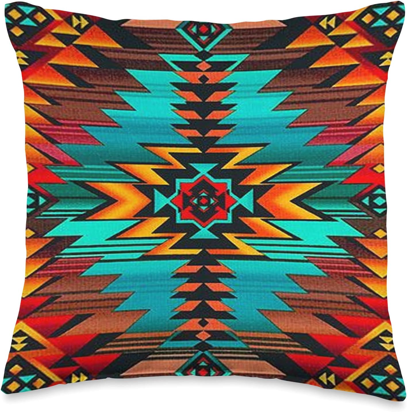 Southwestern Aztec Design - Turquoise & Sunset Pattern Throw Pillow