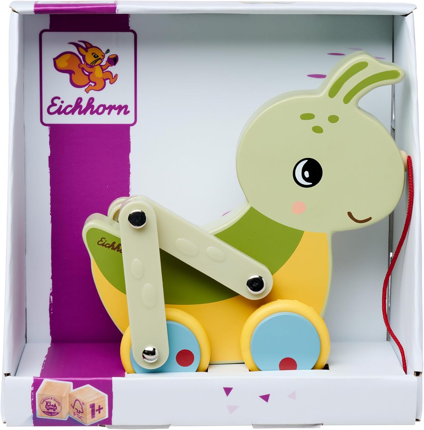 Eichhorn Pull Along Grasshopper with Movable Legs and Silent Silicone Wheels, Ideal First Steps Companion, 16 cm Long, Made from 100% FSC Certified Plywood, from 1 Year