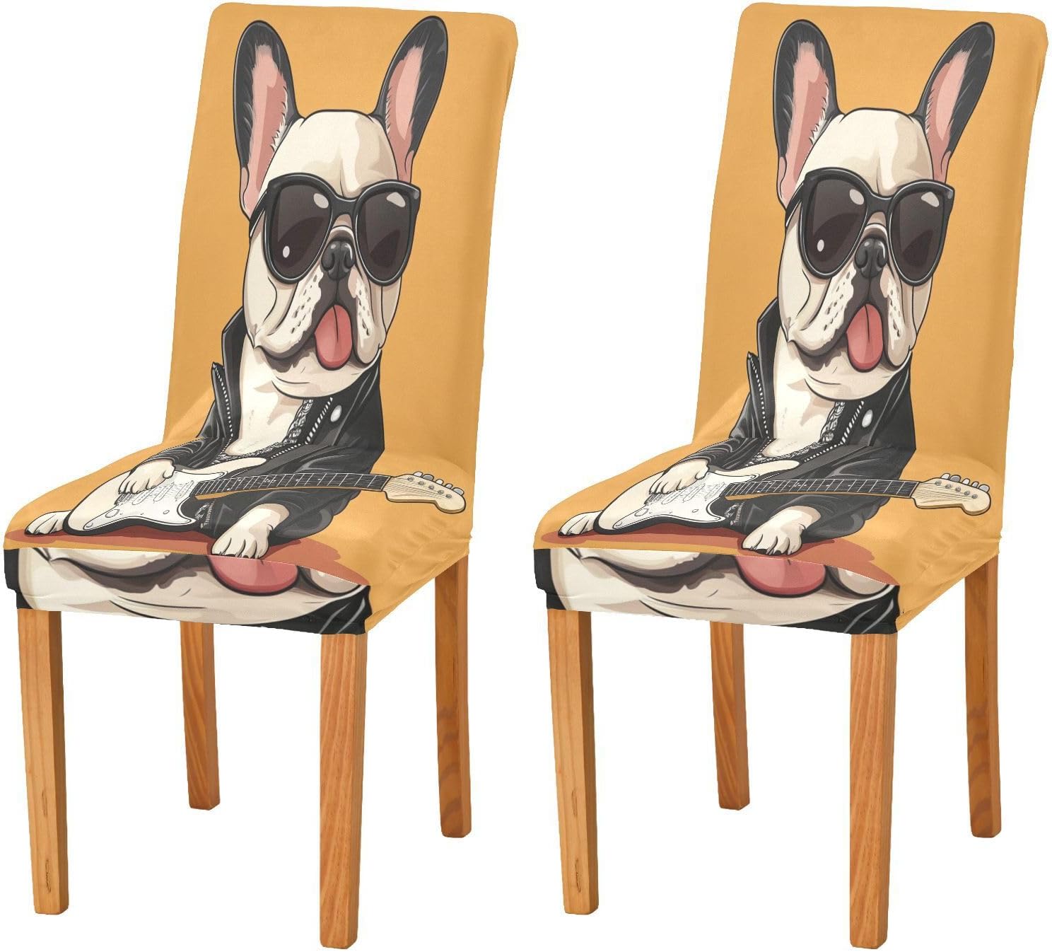 ALAZA Chair Covers for Dining Room, Cartoon Rock and Roll French Bulldog Stretch Chair Cover Sets Chair Protector Removable Washable for Ktichen Restaurant Hotel