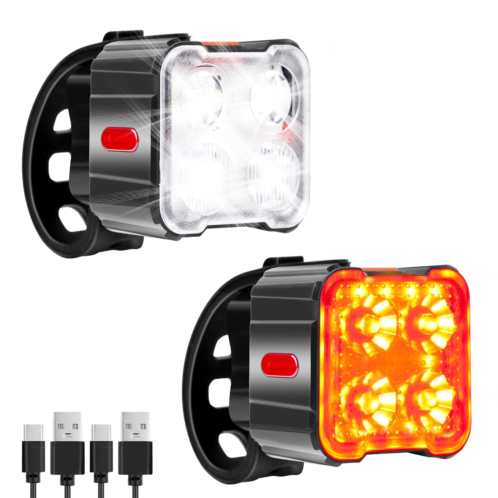Ainiv Set Luci Bicicletta LED Ultra Sottile, Luce Bici Anteriore e Posteriore, USB Ricaricabile Luci Bicicletta, Illuminazione Luci Bici, per I'equitazione Notturna, Campeggio