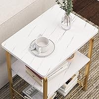 Vista 3 de Mesa auxiliar auxiliar de mármol blanco de 3 niveles con estante de almacenamiento, mesa de metal para aperitivos, mesa pequeña para balcón