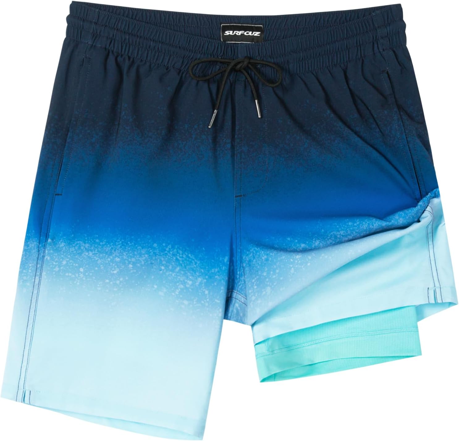 SURF CUZ 9" Mens Swim Trunks with Compression Liner Bathing Suits 2 in 1 Stretch Zipper Pockets Quick Dry
