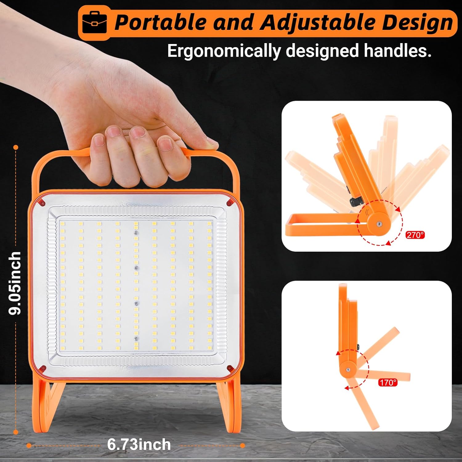 50W LED Work Light, 8000LM Super Bright Flood Lights,Adjustable Portable Temporary Work Light,IP65 Waterproof,5000K for Job Site, Workshop, Garage, Construction Site Lighting,2 Pack