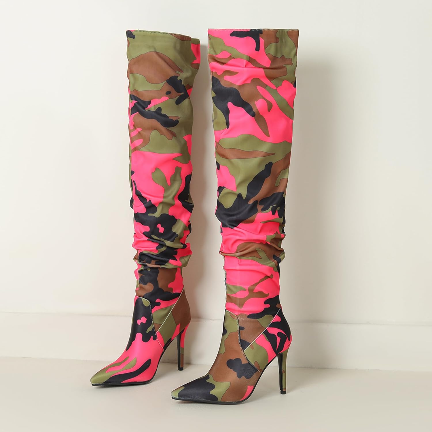 Ladies Pull On Over The Knee Stiletto Heel Boots Slouch
