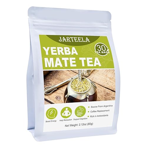 Jarteela - Bolsa de té Yerba Mate, 0.07 oz x 30 unidades - Té mate sin ahumado de Argentina - Bolsas de té de yerba mate para relajación - Reemplazo