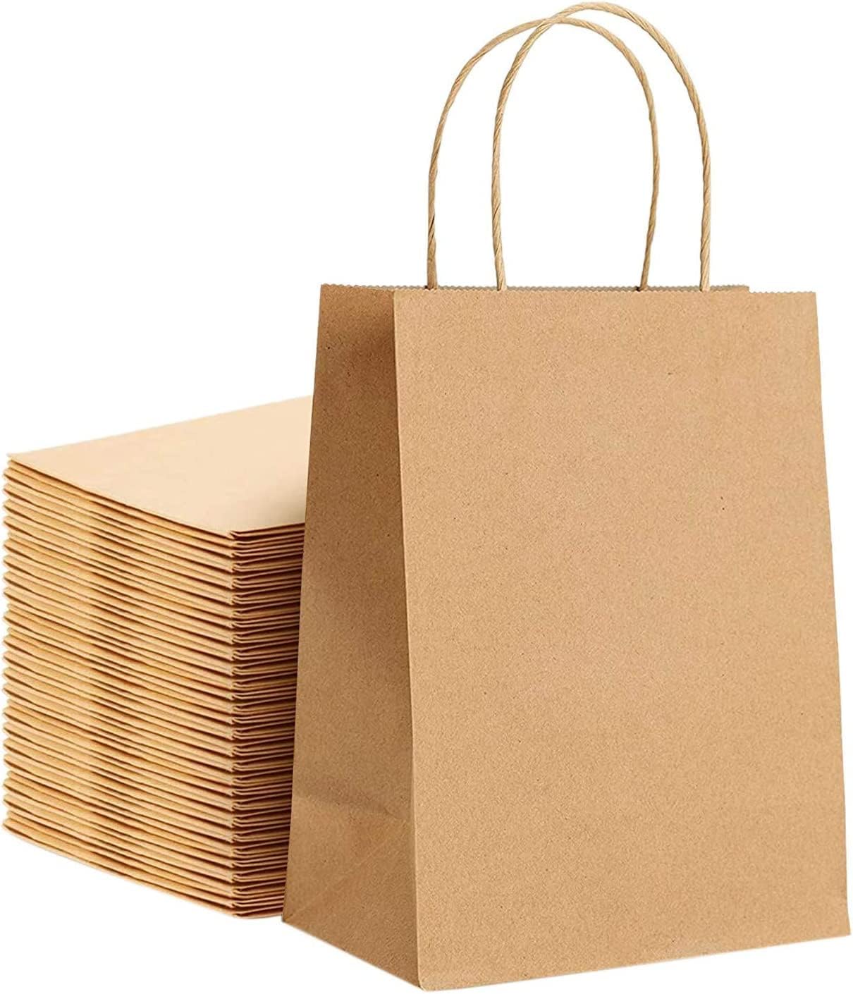 TOMVAES Kraft Paper Bags - 50pcs Craft Paper Gift Bags With Sturdy Handles - Great For Shopping,Party,Gift,Birthday,Wedding,Party Celebration,Lunch,Merchandise And Retails