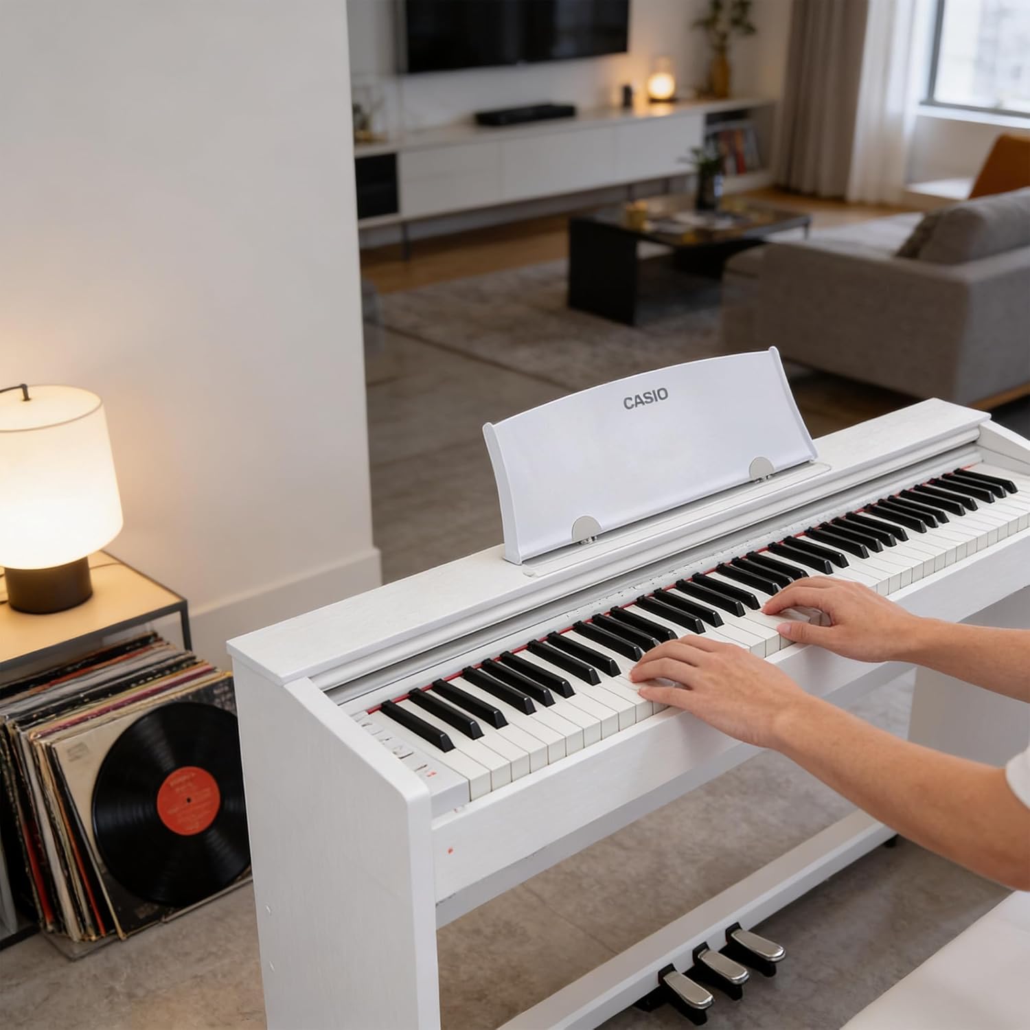 Casio Privia PX-770 Digital Piano - White Bundle with Adjustable Bench, Headphones, Instructional Book, Online Lessons, Austin Bazaar Instructional DVD, and Polishing Cloth