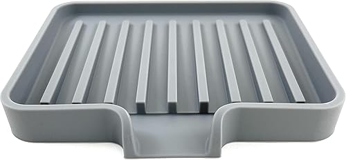 Happitasa - Bandeja de silicona para jabón y soporte de esponja con conducto de drenaje, paquete de 2 unidades (gris, 5.2 x 4 pulgadas)