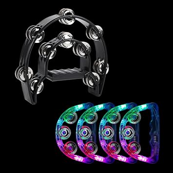 Tambourine Double Row Metal Jingles with LED Light Up Musical Tambourinesfor Bar Wedding Christmas Halloween