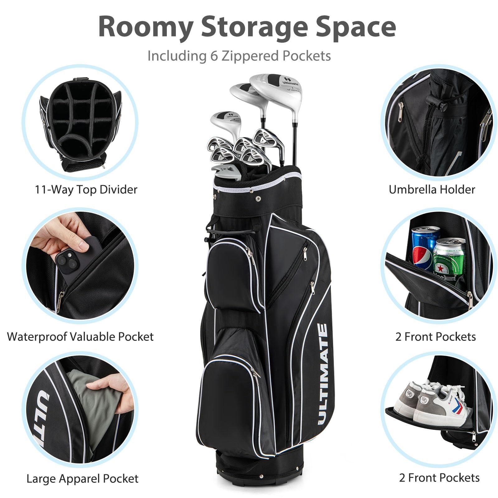 LIFEZEAL Komplettes Golfset für Damen, Golfschlägersätze mit Golftasche für Rechtshänder, Golfschläger-Set mit Fahrer 1#, Fairway 3#, Hybrid 4#, Eisen Zink 6-9#, Eisen Zink P#, Putter
