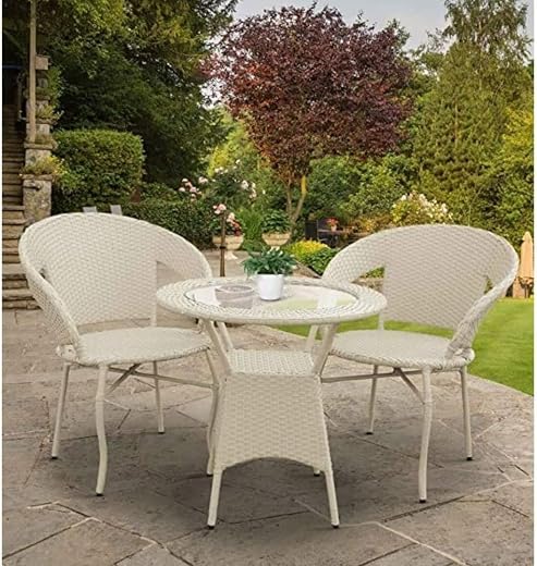 BRIGHT FURNITURE Patio Chair Sets Wicker Garden PU Materia Patio Balcony Coffee Table Set Furniture Powder 1 Table &amp; 2 Cha...