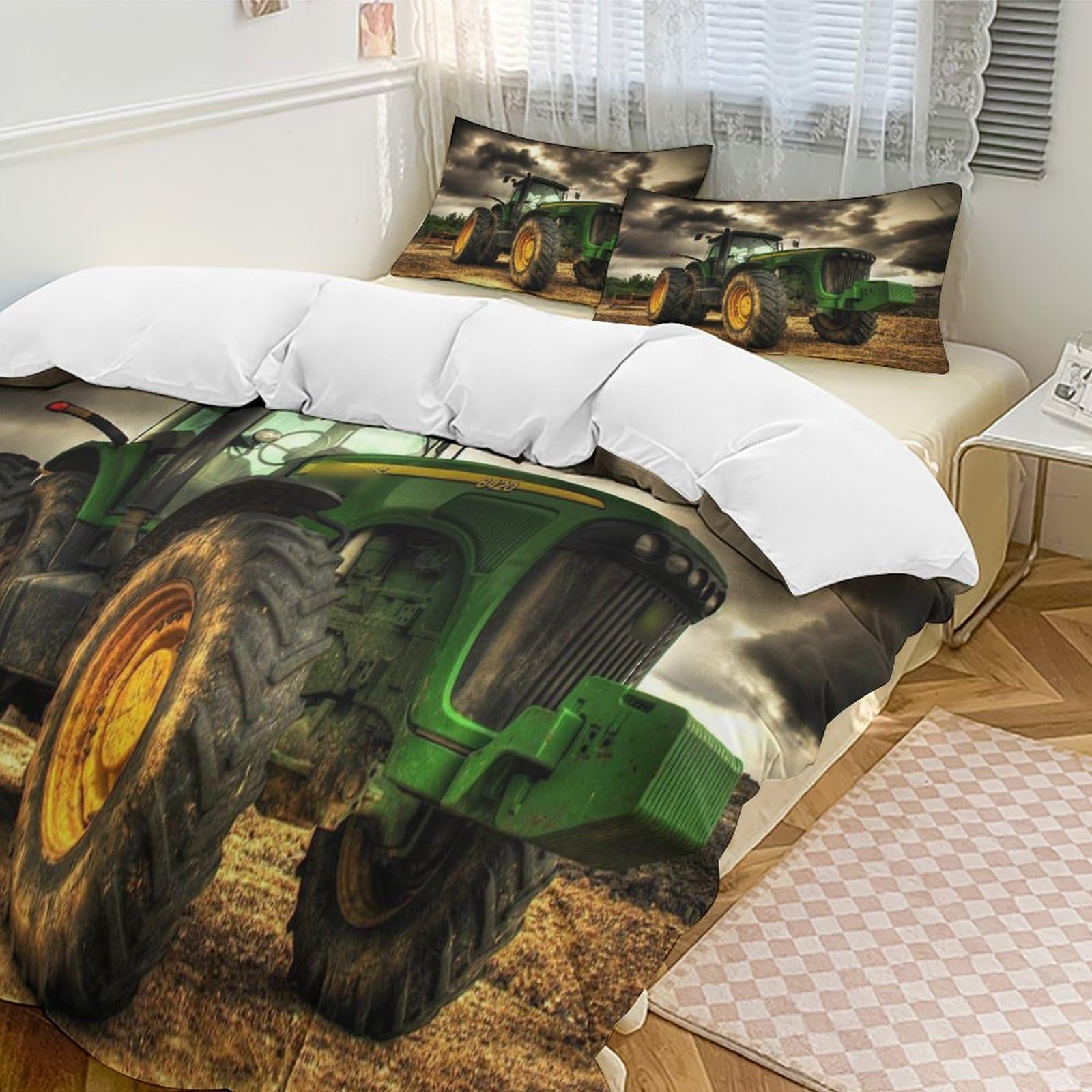 Traktor Bettwäsche 3 Teilig, Bettbezüge Bettgarnitur Aus Mikrofaser, Erwachsene Teenager Kinder Bettbezug + Kissenbezug King(220x240cm)