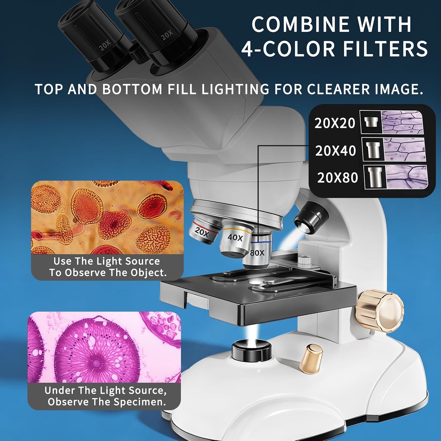Microscope for Kids, Double Tube Double Mirror Microscope Kit LED 400X-1600X Magnification Kids Science Toys, Microscope Slides with Specimens for Kids,Students Microscope STEM Kit
