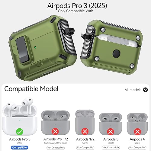 Miniatura 2 de Funda para AirPods Pro 3 (2025) con soporte para teléfono, funda rígida militar con diseño de bloqueo para Airpods Pro 3 Gen con bolígrafo de