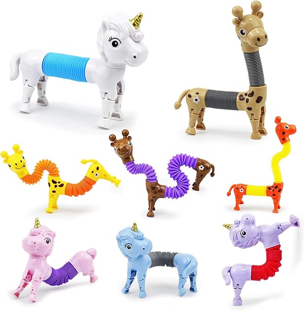 Animal Pop Tubes Fidget Toy BOZILY Unicorn Giraffe Sensory Tubes Fidget Toy for Autism Toddlers Kids Adults Stress Relief Toy Fidget Tubes Sensory Toys Party Bag Fillers for Kids
