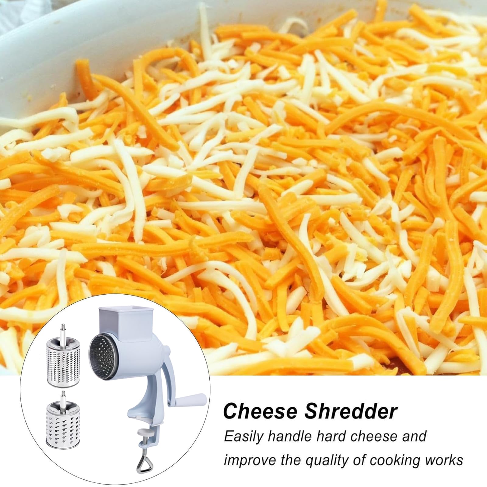 Grattugia Per Formaggio Rotativa A Manovella - Acciaio Inossidabile Per Cucina - Foto 6