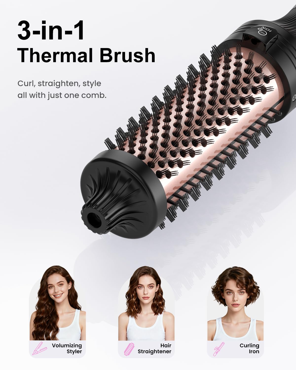 Thermal Brush Termiczna szczotka do włosów Blowout Boost, okrągła elektryczna szczotka termiczna, jonowa szczotka termiczna, 8 regulacji temperatury, do naturalnych loków
