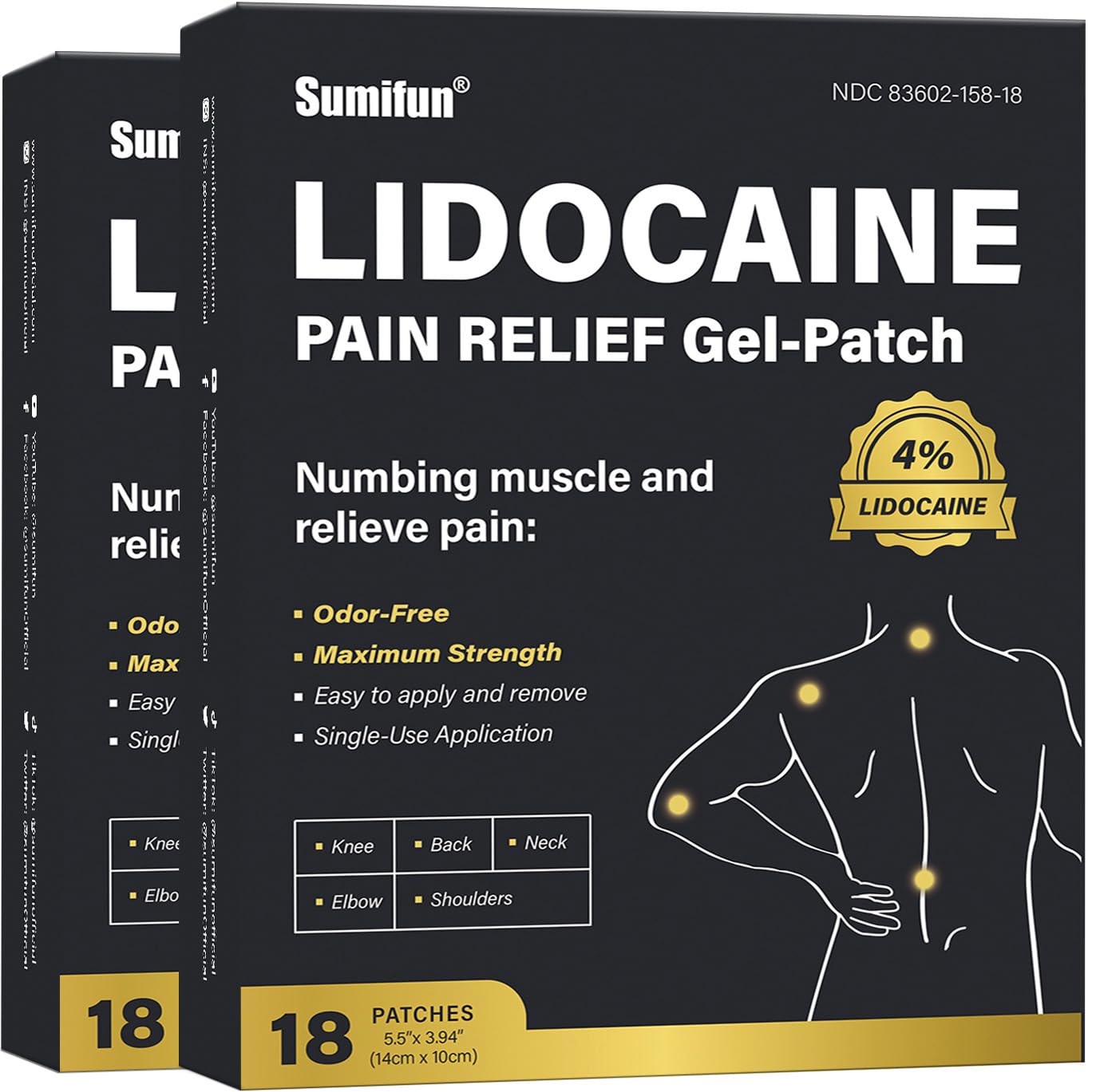Sumifun 4% Lidocaine Pain Relief Patches - 36 Count Patches for Back, Shoulder, Muscle, Joints, Knee Pain Relief - Lower Back Pain Relief Products - Pain Patches Maximum Strength Lidocaine