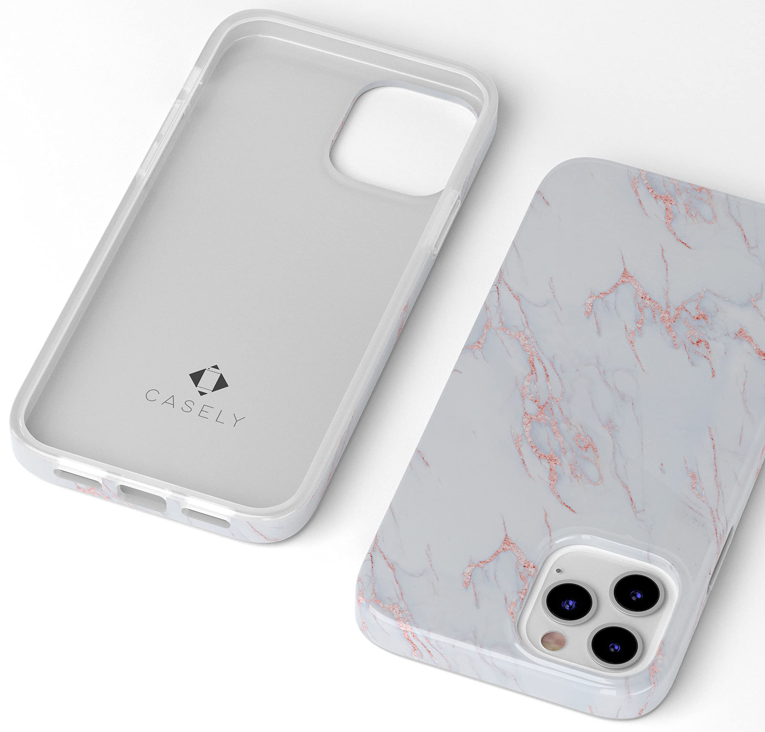 iPhone用 ホワイトマーブルケース Amazon.co.jp: Casely iPhone 12/12 Pro 美しいホワイトとピンクの
