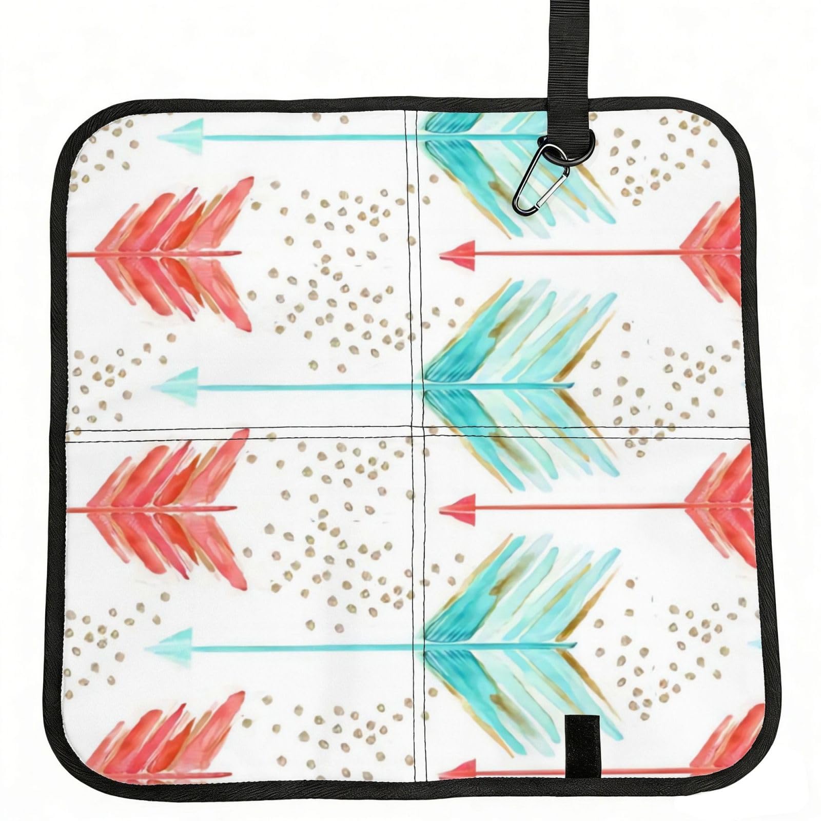 WZYCWB Coral and Teal Arrows Foldable Seating Cushion with Carabiner - Stadium Mat for Camping, Hiking and Outdoor Activities