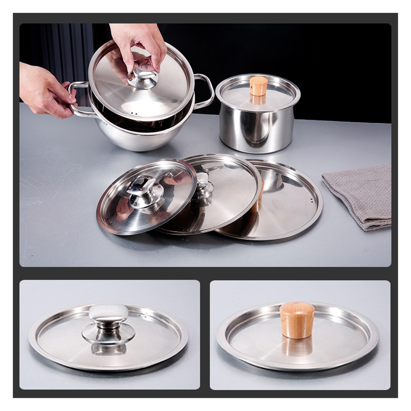 Tapa Universal De Acero Inoxidable Multitamaño para Ollas, Sartenes, Tapa De Repuesto para Olla De Condimentos, Tapa De Mini Cacerola para Sartenes, Tapa De Repuesto para(B-24)