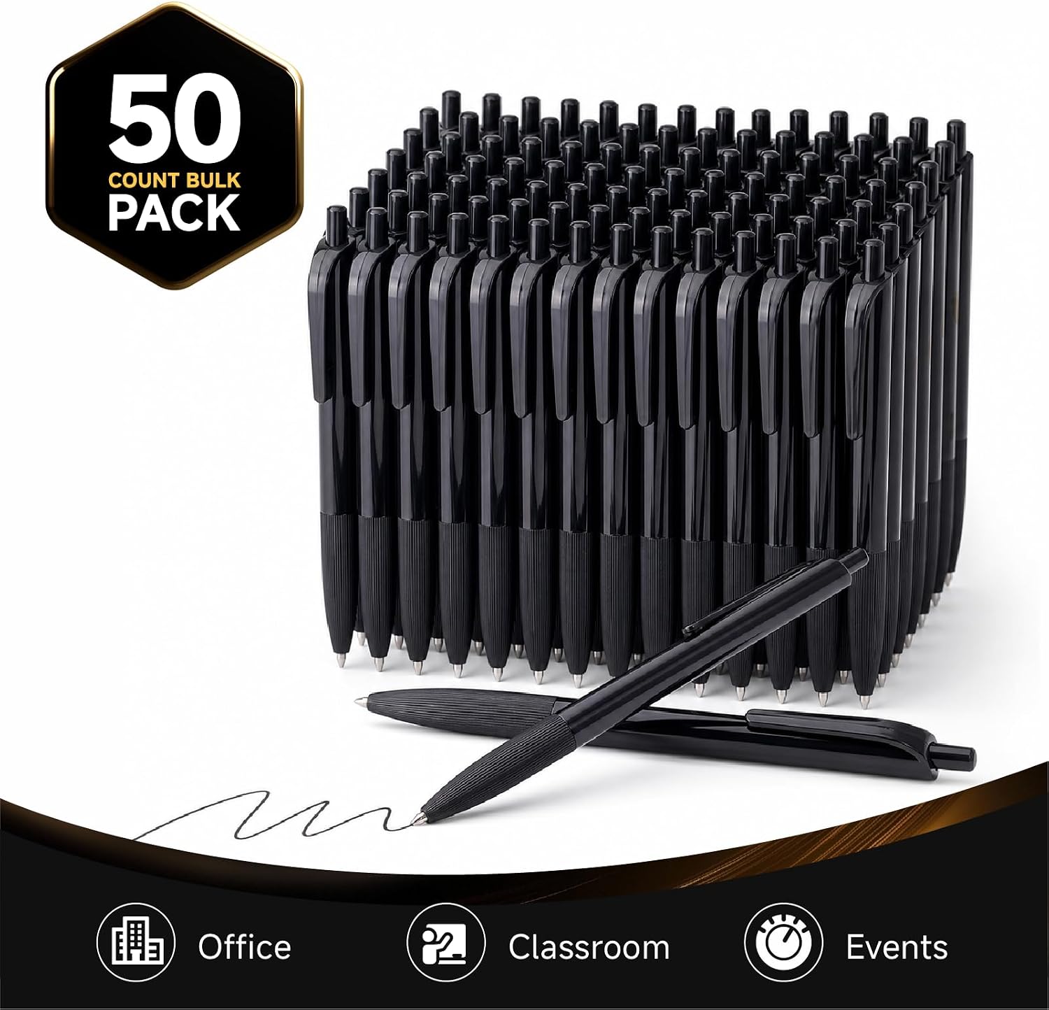 50 Pack Pens Bulk, Black Ballpoint Pens, 1.0mm Medium Point Pens image 2