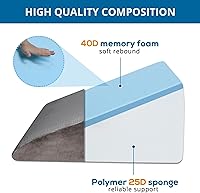 Vista 3 de Sasttie Wedge Pillow, 12 Inch Memory Foam Bed Wedge Pillow for Sleeping, Acid Reflux, Back Pain, Post Surgery, and Snoring, Designed with Washable