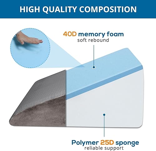 Miniatura 3 de Sasttie Almohada de cuña de espuma viscoelástica de 12 pulgadas para dormir, reflujo ácido, dolor de espalda, poscirugía y ronquidos, diseñada con