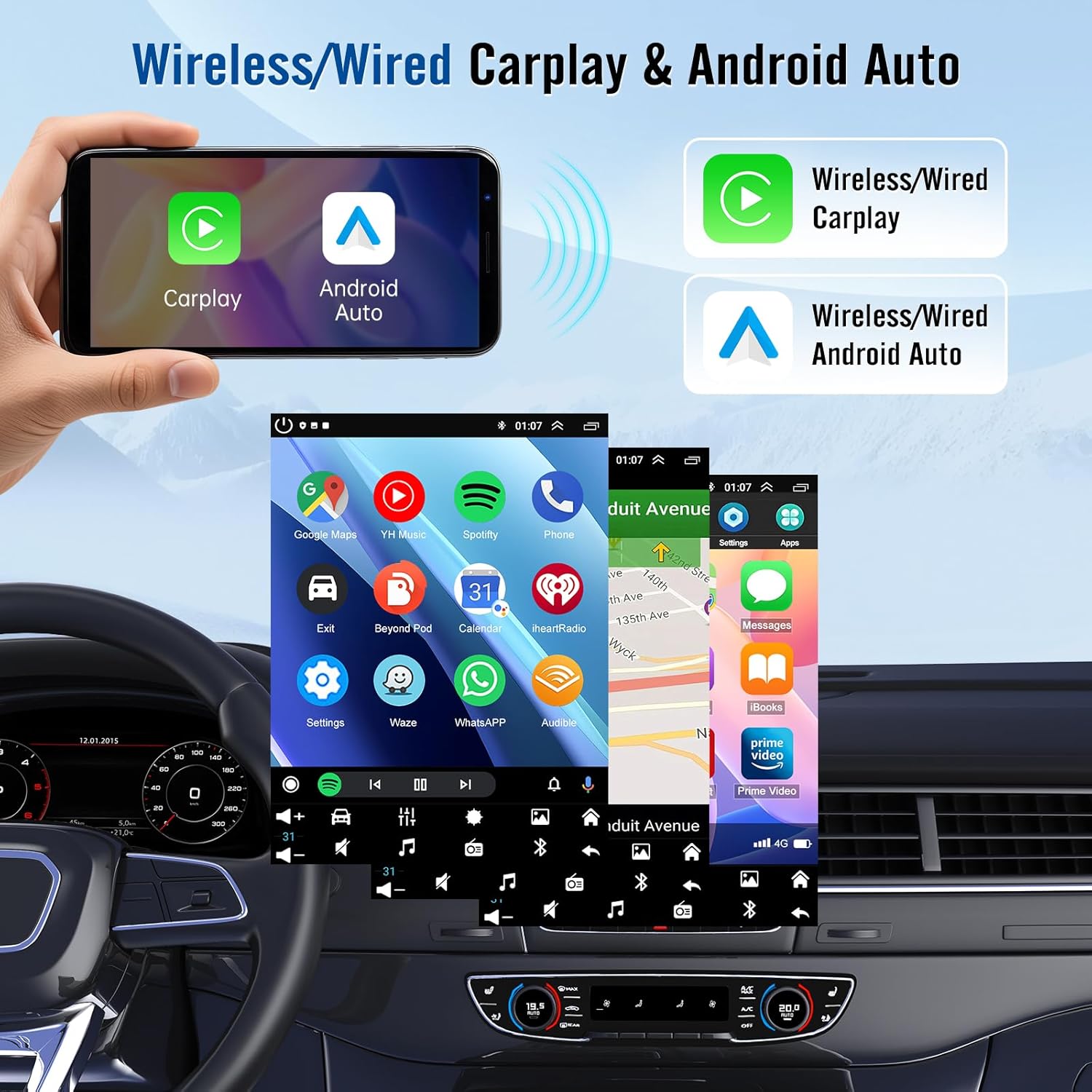 9.7'' Car Radio for Chevy Silverado 2500/3500 HD Avalanche 2007-2013, for Suburban 1500 2500 2007-2012, for GMC Yukon Sierra 2500/3500 HD 2007-2013, Touch Screen Stereo Bluetooth GPS WiFi FM/RDS SWC