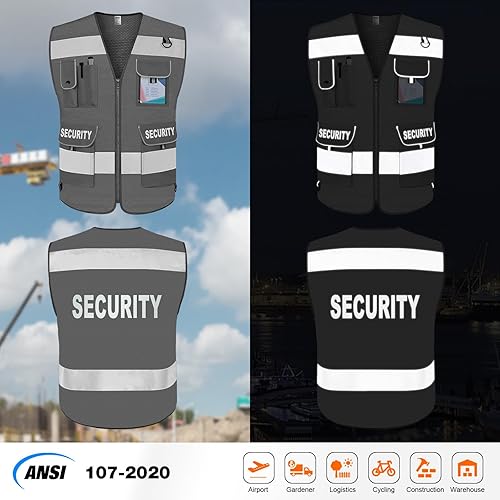 Miniatura 10 de TCCFCCT Chaleco de seguridad de malla para protector de seguridad, 9 bolsillos, chaleco de seguridad reflectante de alta visibilidad para hombres y