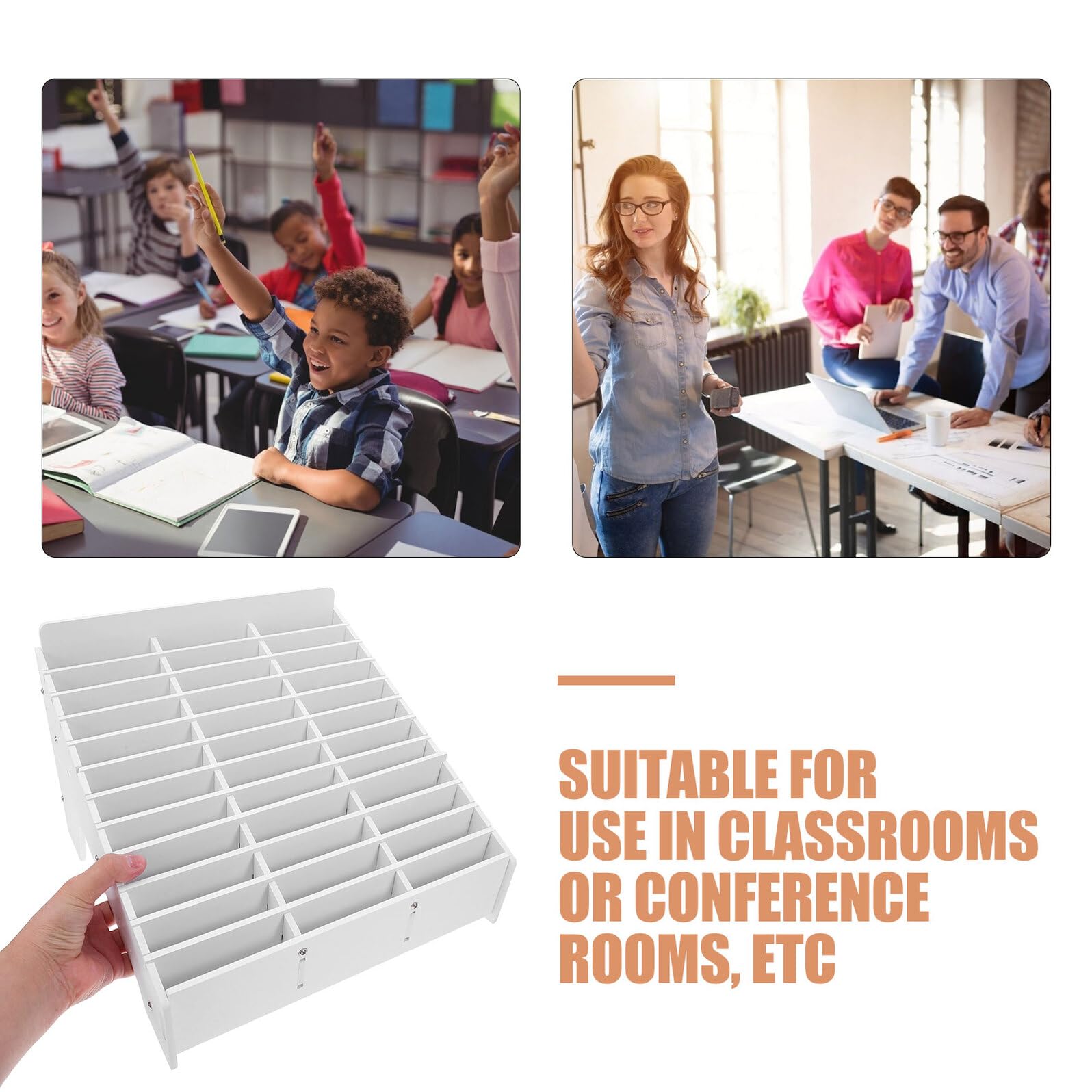 Caja Organizadora de Teléfono Móvil de Escritorio 36 Ranuras Material de Plástico de Madera Resistente Diseño Lavable para Aulas Oficinas y Salas de Conferencias