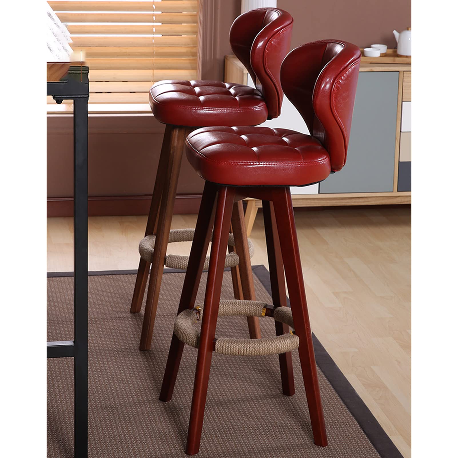 Vintage Counter Height Bar Chair Set of 2,PU Leather Home Luxury