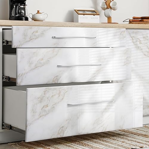 Miniatura 8 de Homein Papel de contacto de mármol, papel autoadhesivo impermeable para encimeras, para armarios, cajones, cocina, muebles antiguos, moderno, blanco