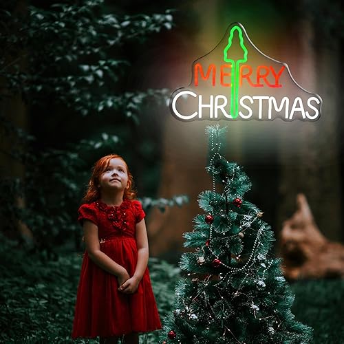 Miniatura 3 de Letreros de neón de Feliz Navidad como regalo, letras rojas y blancas con luces LED de árbol para decoración de pared de fiesta, "16.9 x 11 in",