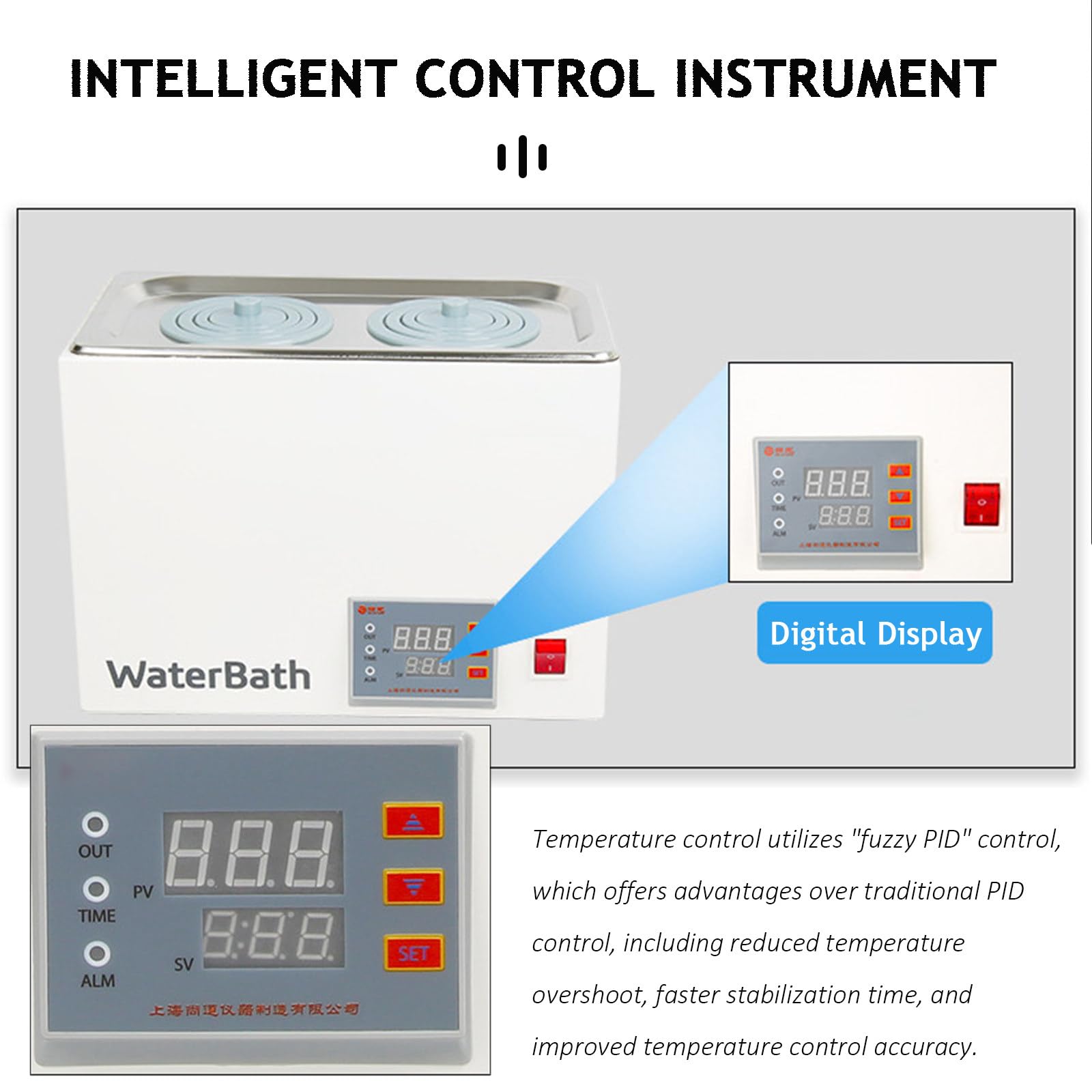 Bain d'eau thermostatique numérique 5L/8L/15L Bain d'eau de Laboratoire avec Ouvertures sélectionnables pour Laboratoire, Doublure en Acier Inoxydable 2holes