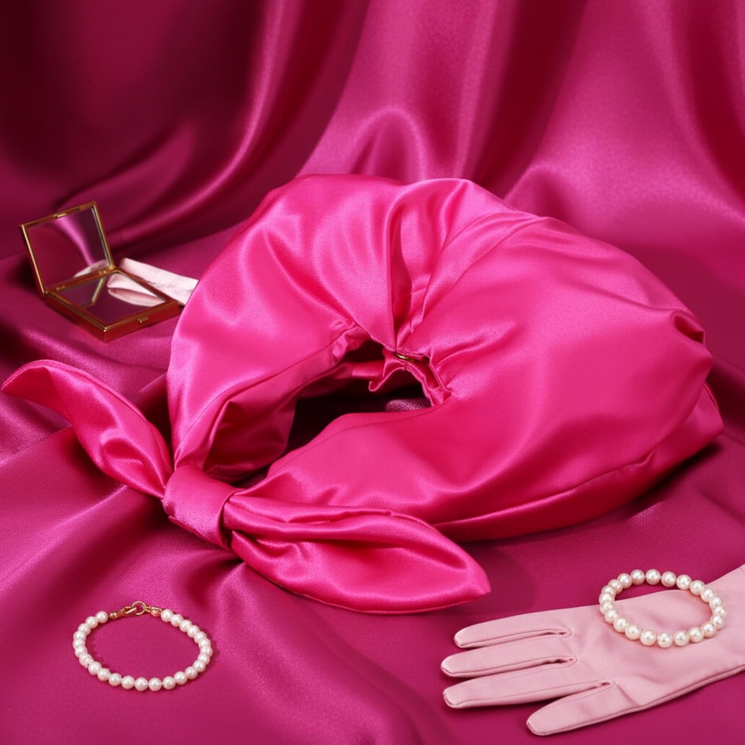 Clutch Purse for Women Bow Evening Bag Ruched Satin Handbag Top Handle Purse for Wedding Bachelor Bridesmaid Valentines Gifts